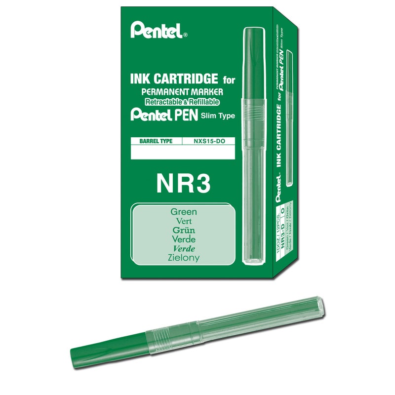 Pentel Refill Ink For Handy Lines Permanent Marker, Box of 12, Green (NR3-D)